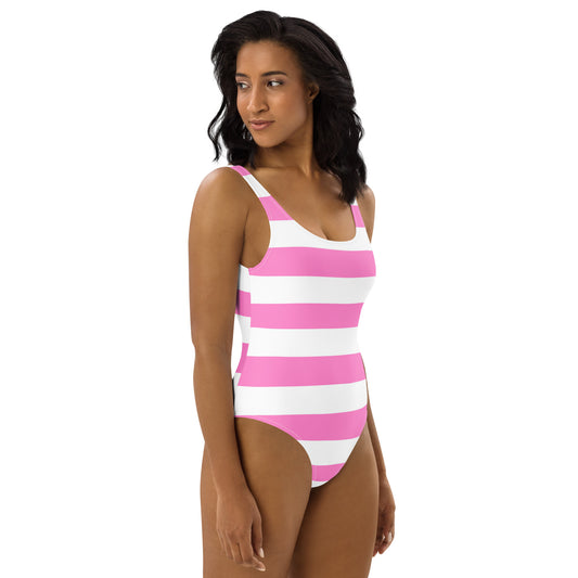 Pink Striped One-Piece Swimsuit