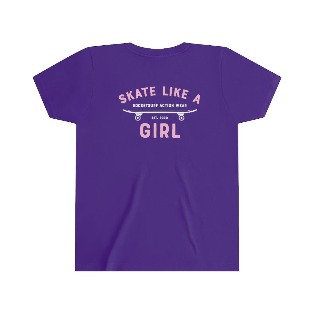 Skate Like A Girl Youth Short Sleeve White Lettering - Backside Print