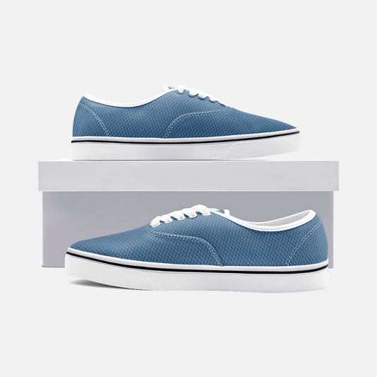 Unisex Canvas Low Cut Loafer Sneakers - Blue Herringbone