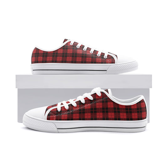 Unisex Low Top Canvas Shoes - Red Tartan Plaid