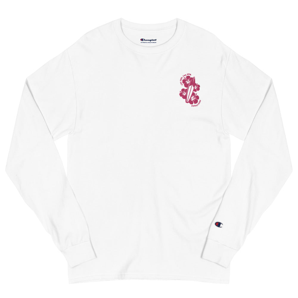 Men's Champion Live Free Live Now - Fuchsia Embroidery