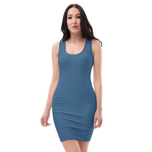 Sublimation Stretch Fabric Dress - Blue Herringbone