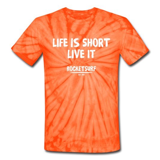 Unisex Tie Dye T-Shirt - Life Is Short Live it - spider orange