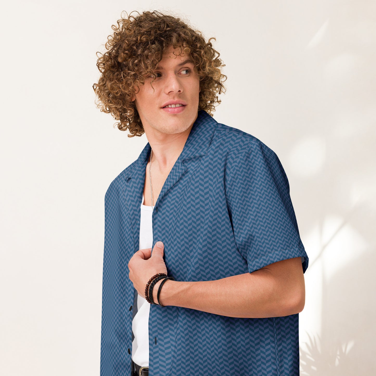 Unisex button shirt - Blue Herringbone
