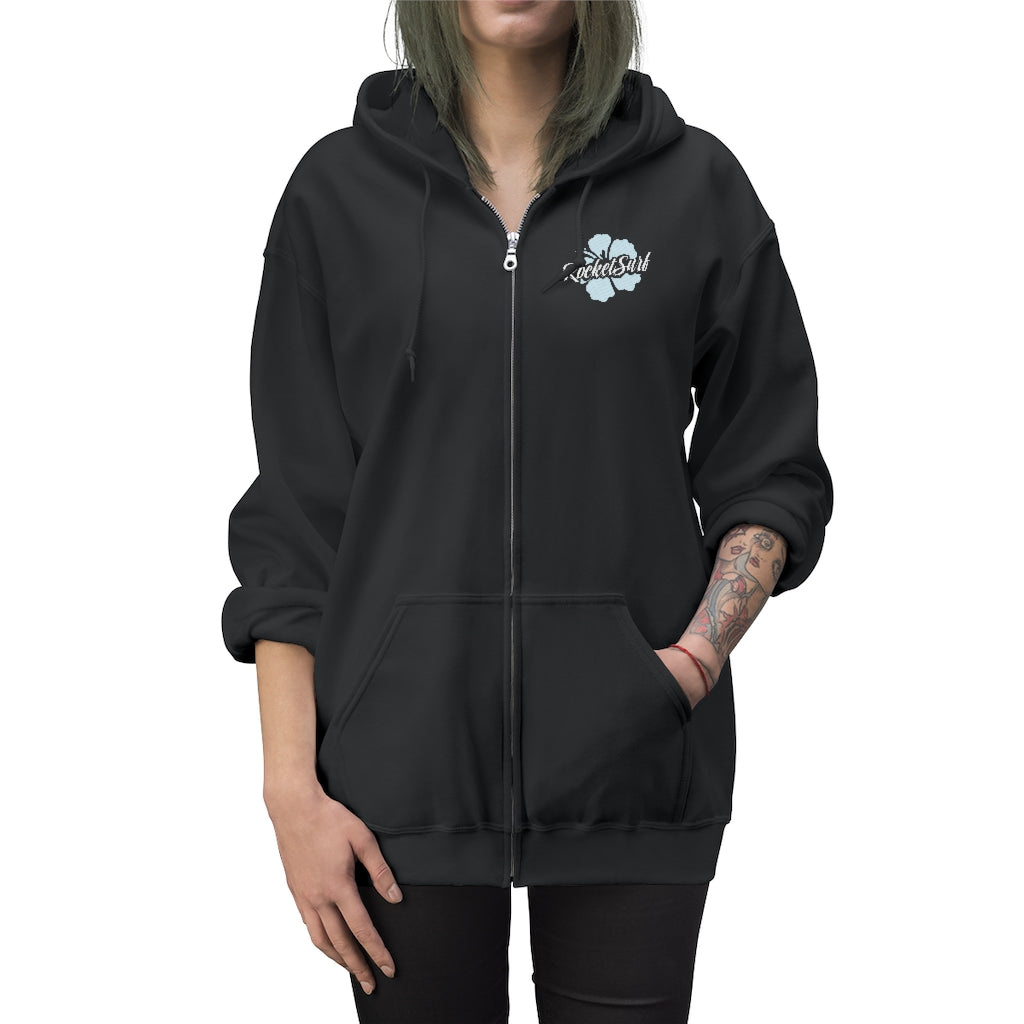 Unisex Zip Up Hoodie Blue Flower