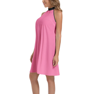 Tie Back Halter Neck Flared Dress - Pink