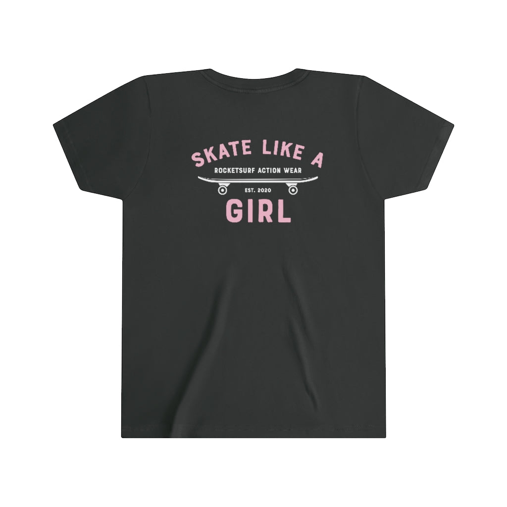Skate Like A Girl Youth Short Sleeve White Lettering - Backside Print