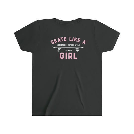 Skate Like A Girl Youth Short Sleeve White Lettering - Backside Print