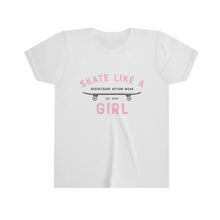 Cargar imagen en el visor de la galería, Skate Like A Girl Youth Short Sleeve White Tee - Backside Print