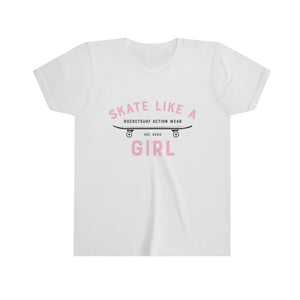 Skate Like A Girl Youth Short Sleeve White Tee - Backside Print