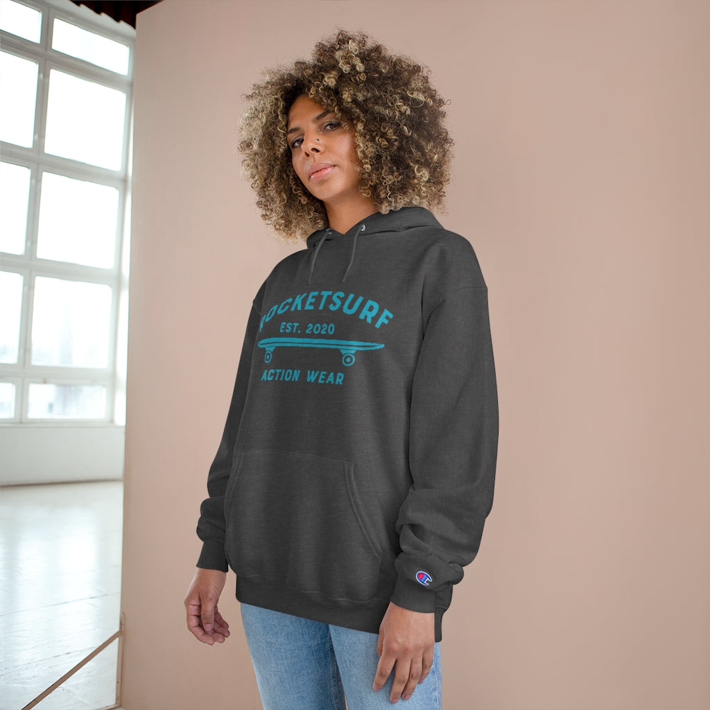 Champion Hoodie - RocketSurf Skate Club Light Blue Lettering
