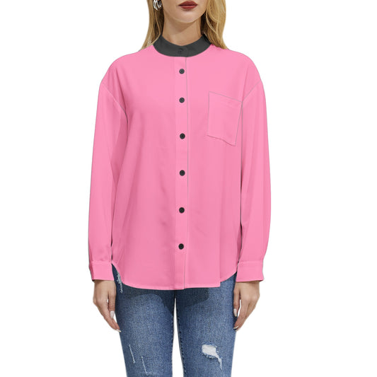 Long Sleeve Button Up Casual Shirt Top - Pink