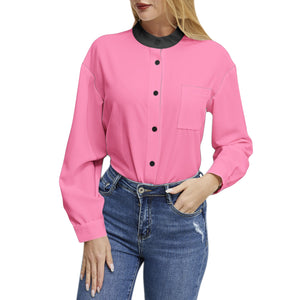 Long Sleeve Button Up Casual Shirt Top - Pink