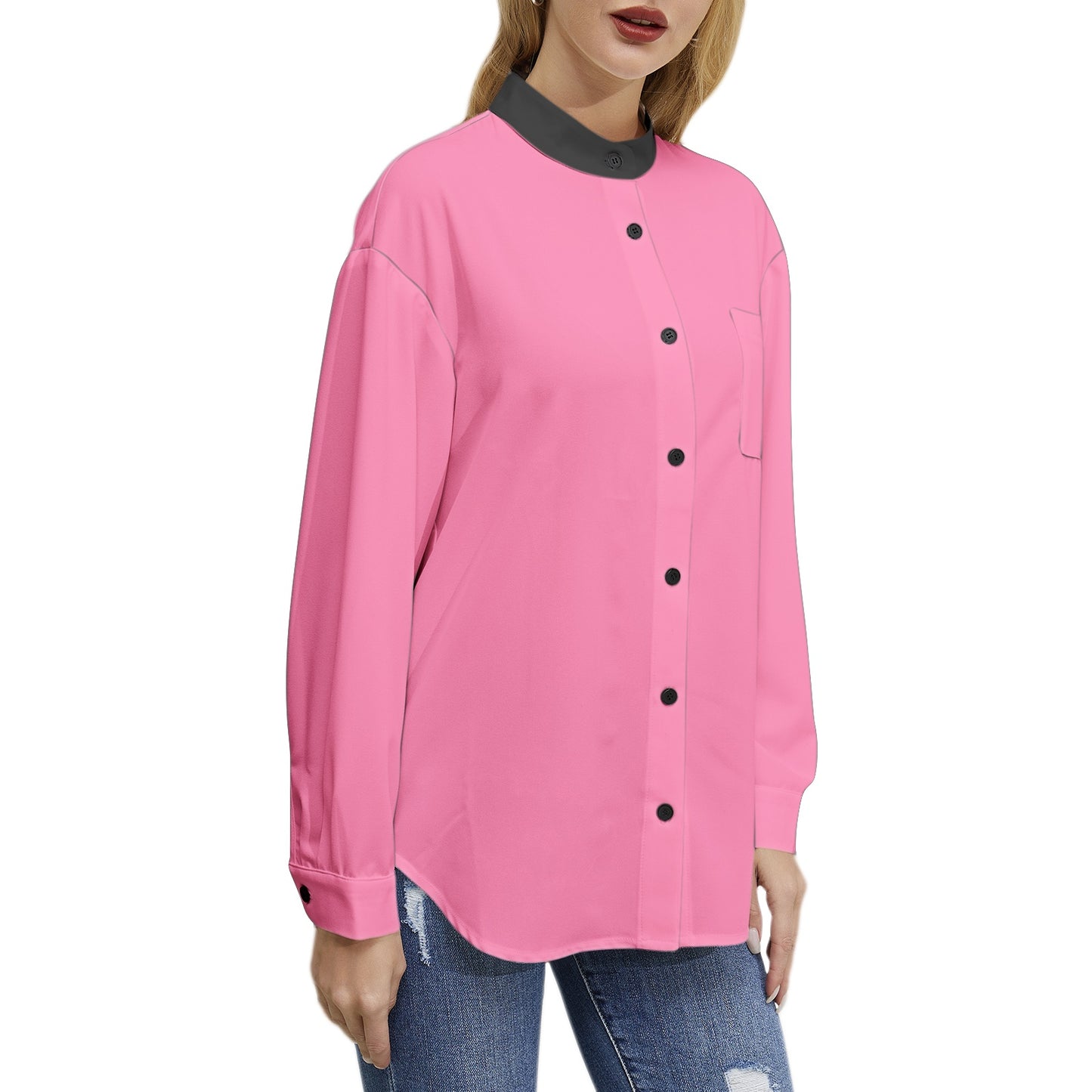 Long Sleeve Button Up Casual Shirt Top - Pink