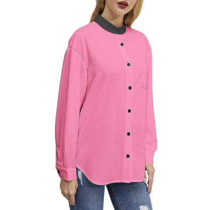 Long Sleeve Button Up Casual Shirt Top - Pink