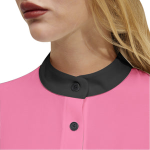Long Sleeve Button Up Casual Shirt Top - Pink
