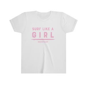 Surf Like A Girl Youth Short Sleeve Tee - Pink Lettering