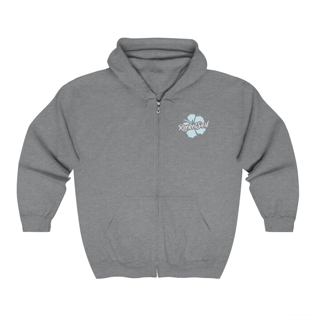 Unisex Zip Up Hoodie Blue Flower
