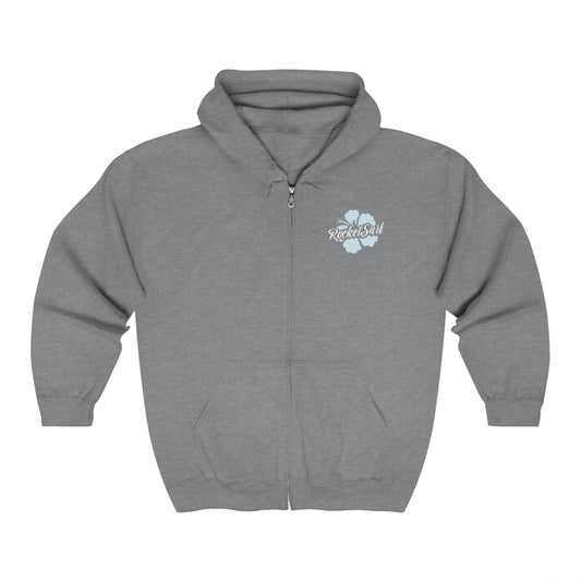 Unisex Zip Up Hoodie Blue Flower