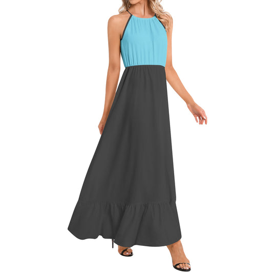 Ruffle Hem Halter Neck Maxi Dress - Light Blue