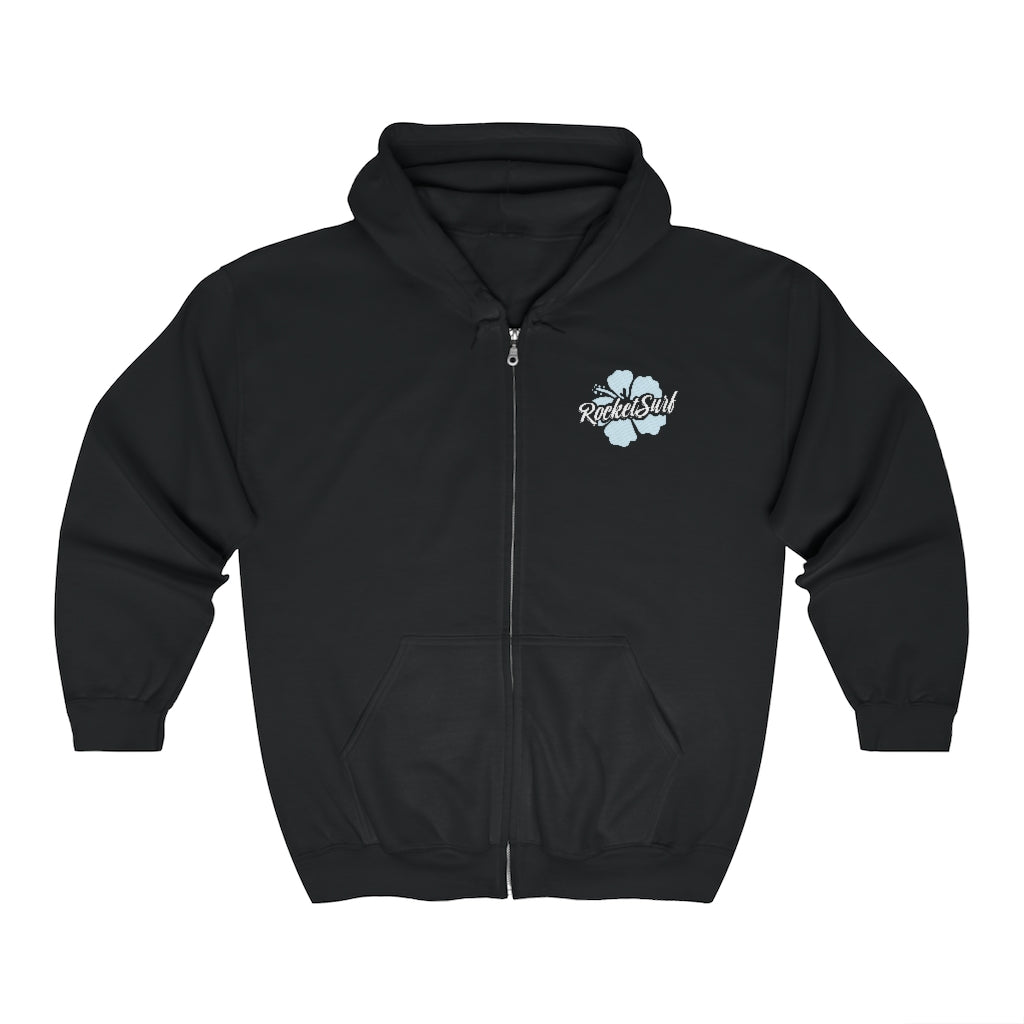 Unisex Zip Up Hoodie Blue Flower
