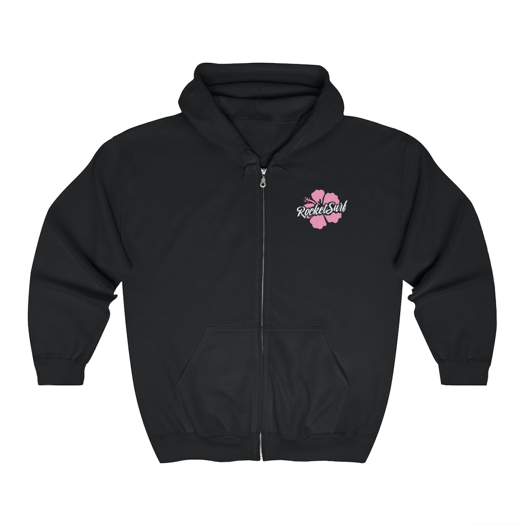Unisex Zip Up Hoodie Pink Flower