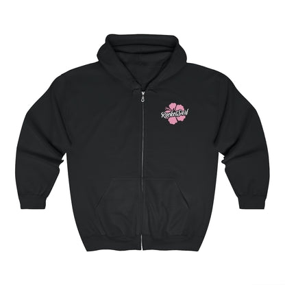 Unisex Zip Up Hoodie Pink Flower