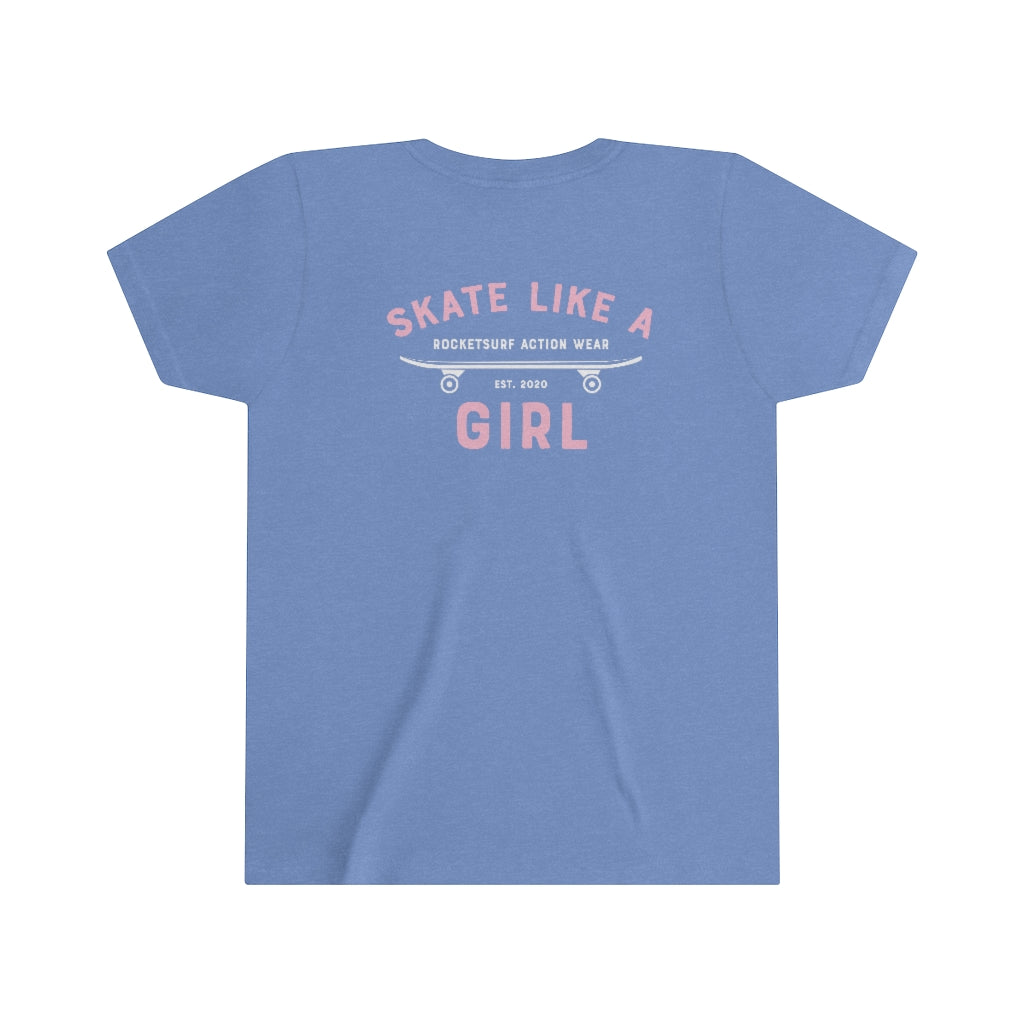 Skate Like A Girl Youth Short Sleeve White Lettering - Backside Print