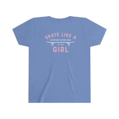 Skate Like A Girl Youth Short Sleeve White Lettering - Backside Print