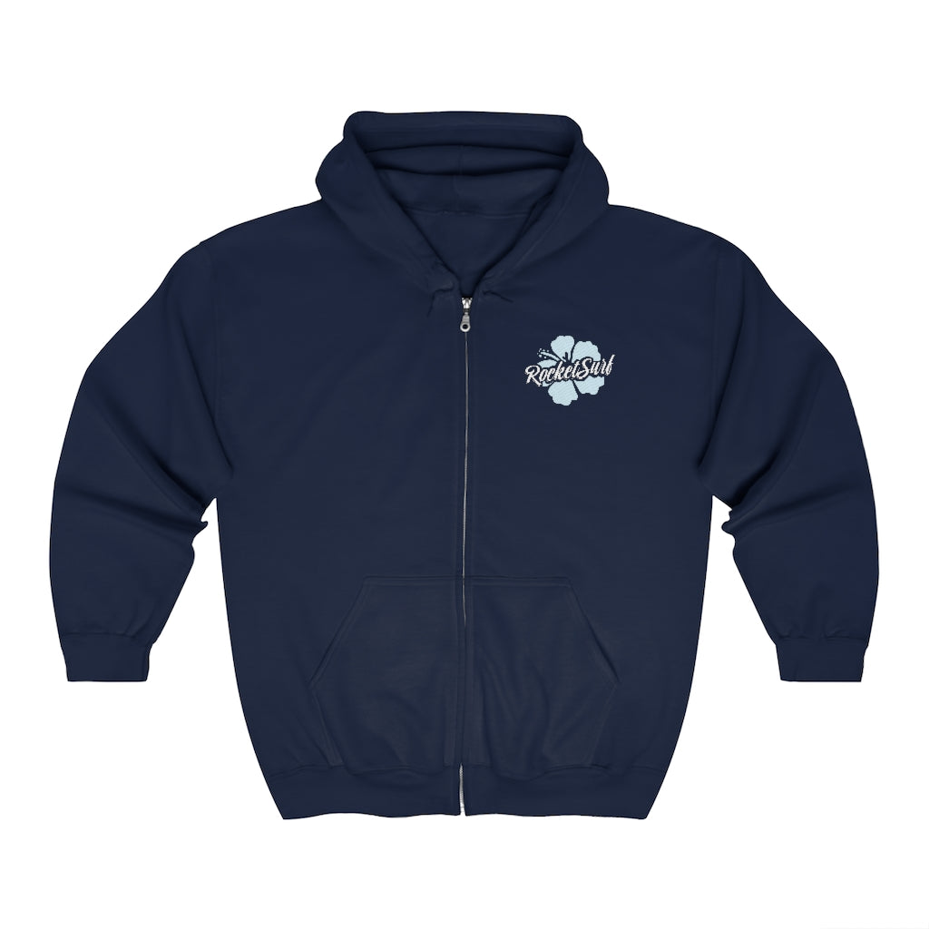 Unisex Zip Up Hoodie Blue Flower