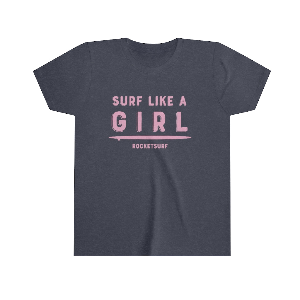 Surf Like A Girl Youth Short Sleeve Tee - Pink Lettering