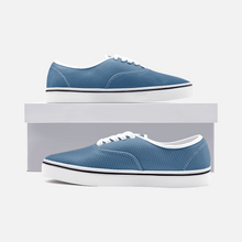 Carregar imagem no visualizador da galeria, Unisex Canvas Low Cut Loafer Sneakers - Blue Herringbone