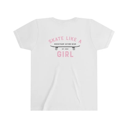 Skate Like A Girl Youth Short Sleeve White Tee - Backside Print