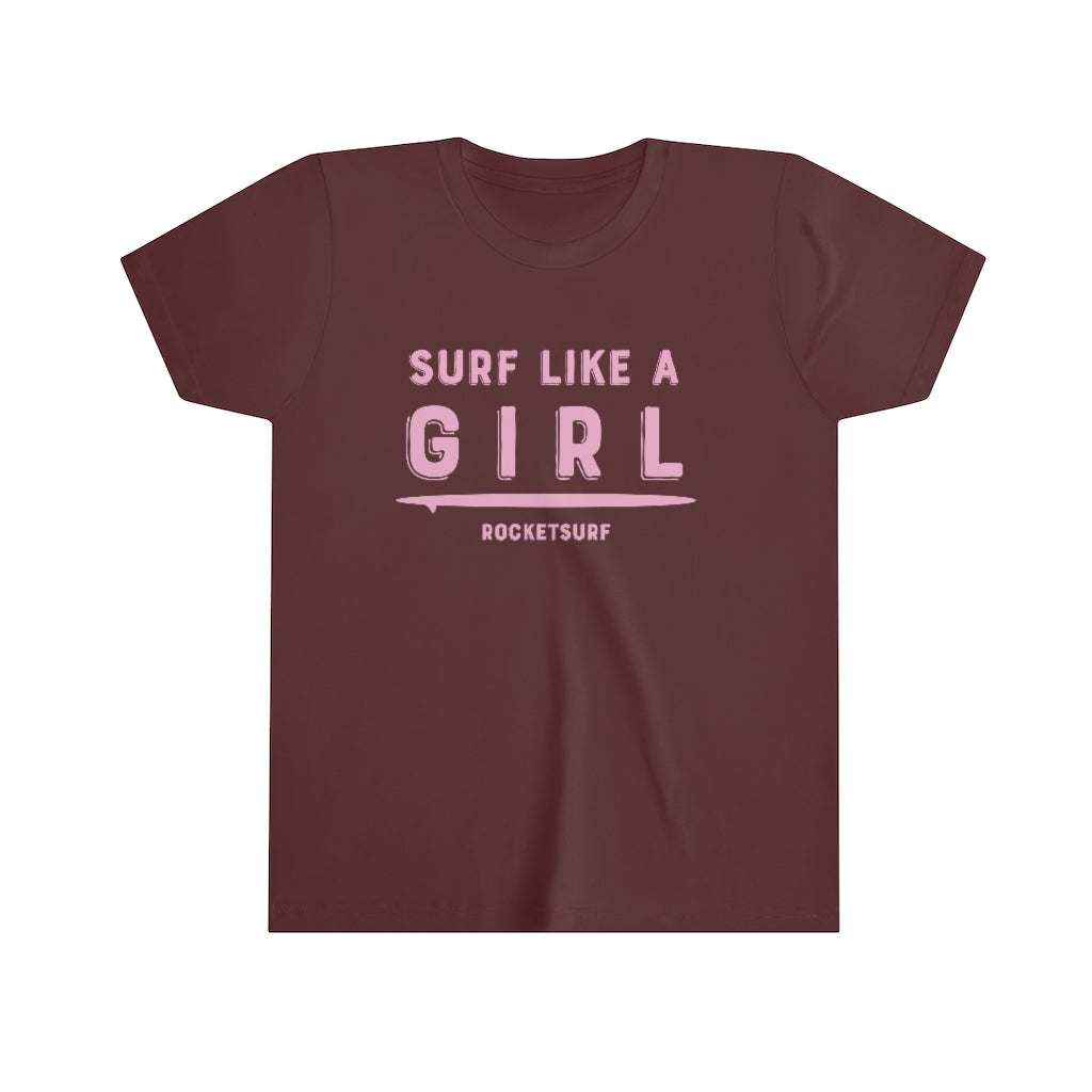 Surf Like A Girl Youth Short Sleeve Tee - Pink Lettering
