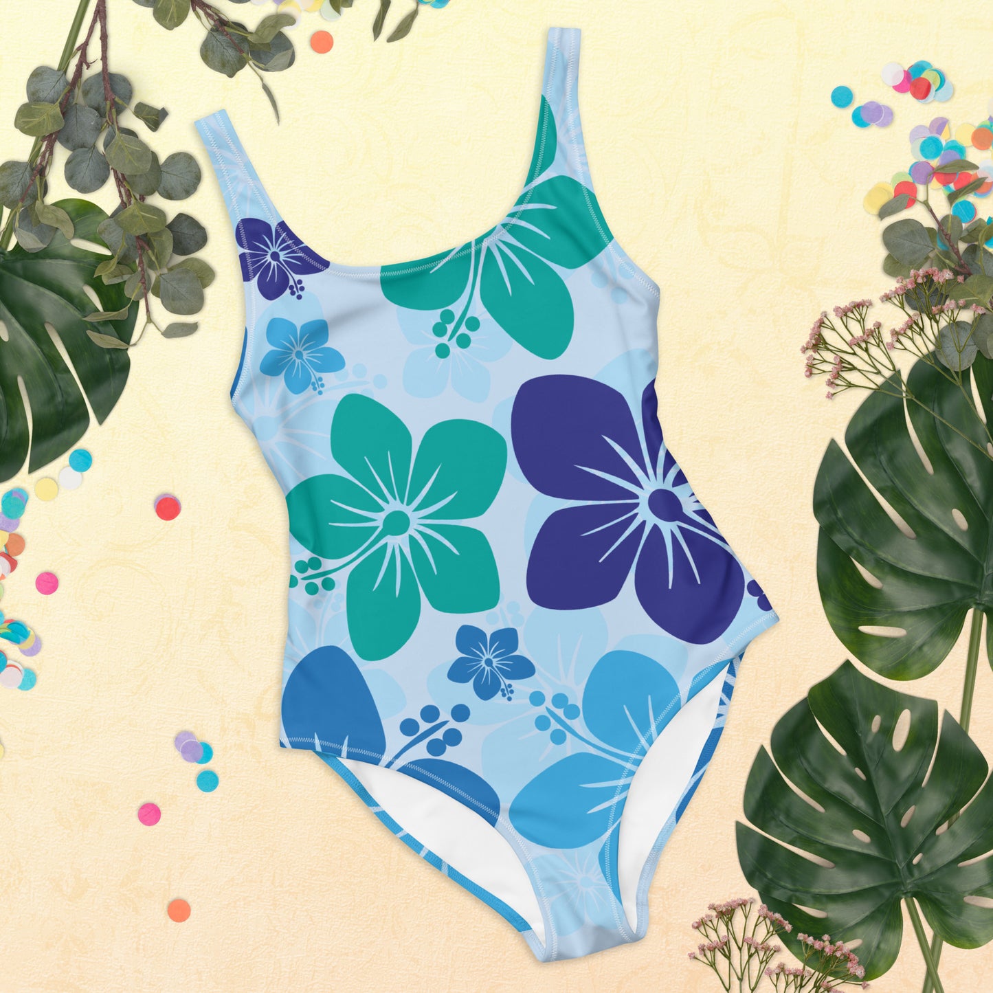 One-Piece Swimsuit - Blue Flowers