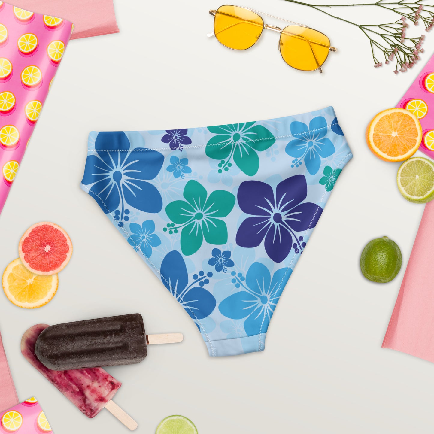 High-waisted bikini bottom - Blue Flowers