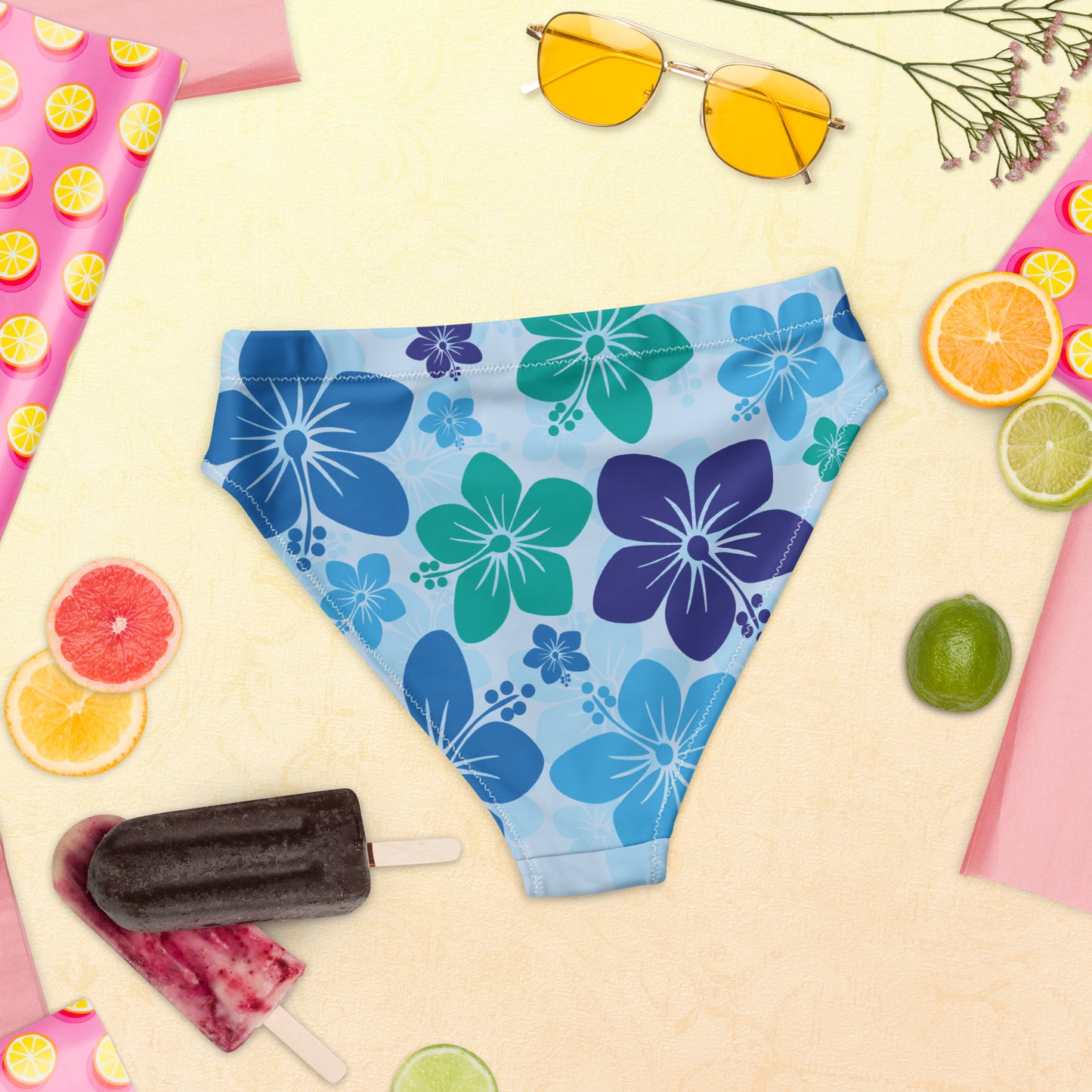 High-waisted bikini bottom - Blue Flowers