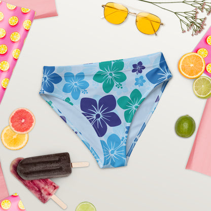 High-waisted bikini bottom - Blue Flowers