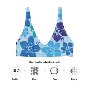 Recycled material padded bikini top - Blue Flowers