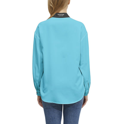 Long Sleeve Button Up Casual Shirt Top - Light Blue