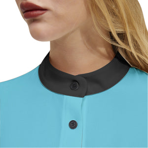 Long Sleeve Button Up Casual Shirt Top - Light Blue