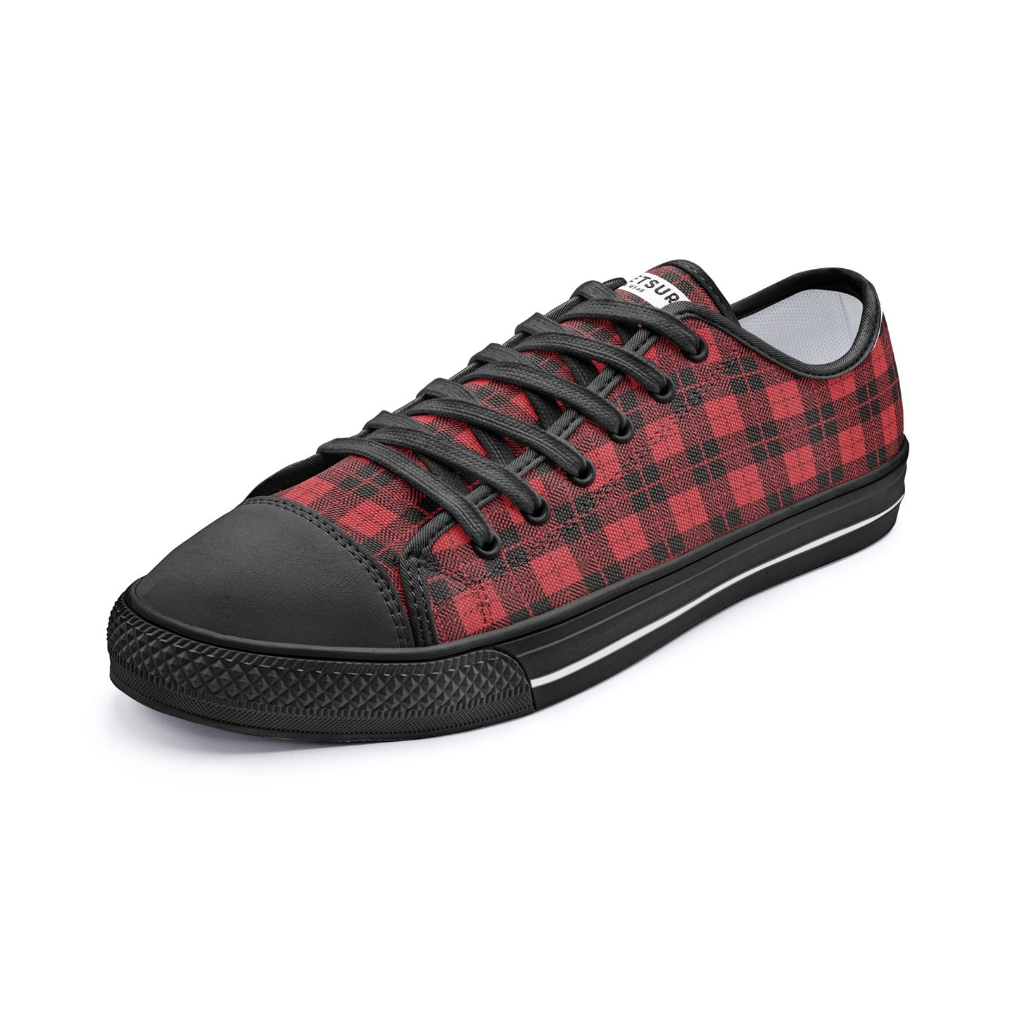 Unisex Low Top Canvas Shoes - Red Tartan Plaid