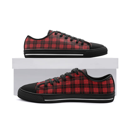 Unisex Low Top Canvas Shoes - Red Tartan Plaid