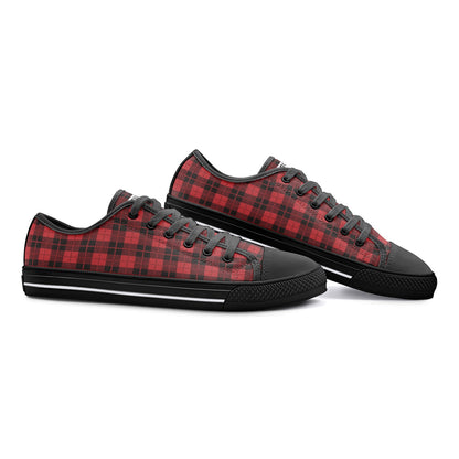 Unisex Low Top Canvas Shoes - Red Tartan Plaid