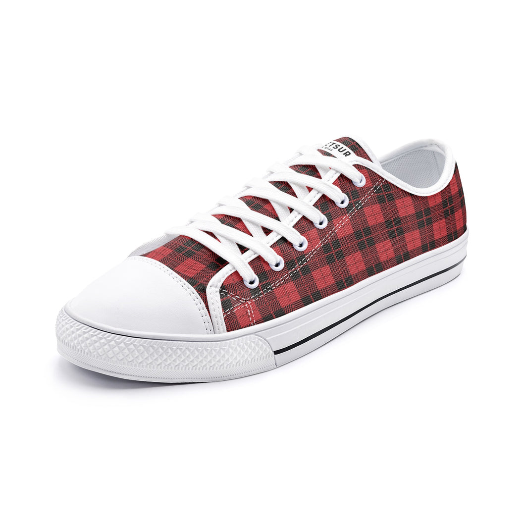 Unisex Low Top Canvas Shoes - Red Tartan Plaid
