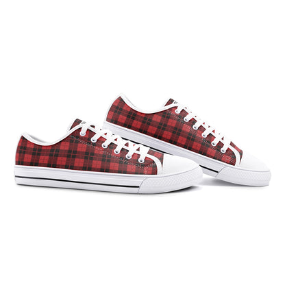 Unisex Low Top Canvas Shoes - Red Tartan Plaid