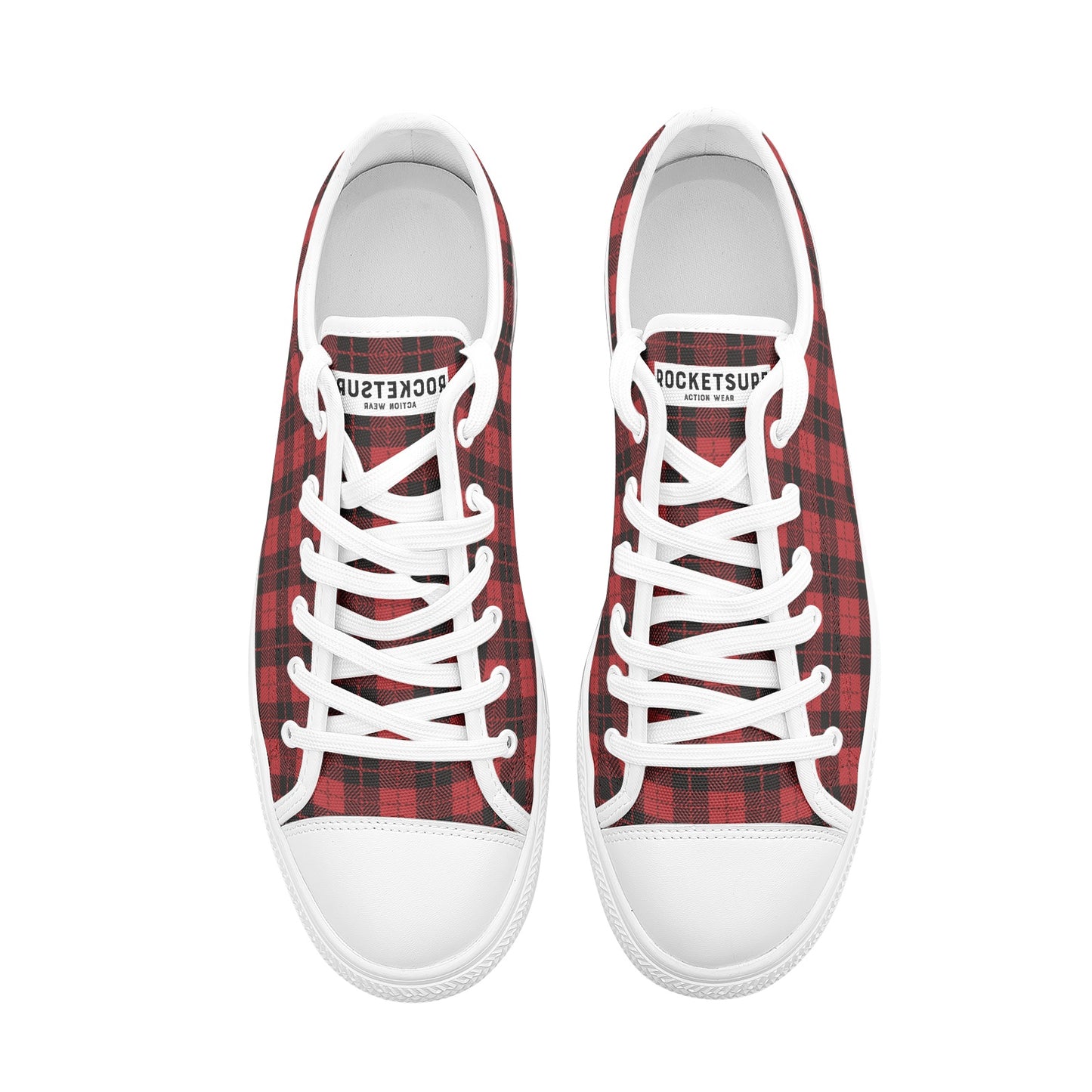 Unisex Low Top Canvas Shoes - Red Tartan Plaid