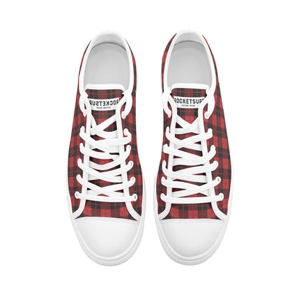 Unisex Low Top Canvas Shoes - Red Tartan Plaid