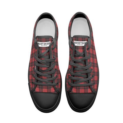 Unisex Low Top Canvas Shoes - Red Tartan Plaid