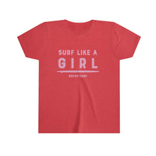 Cargar imagen en el visor de la galería, Surf Like A Girl Youth Short Sleeve Tee - Pink Lettering